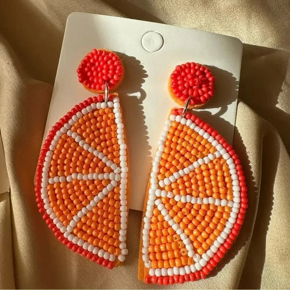 Sicily Lemon Orange Yellow Beaded Earrings
